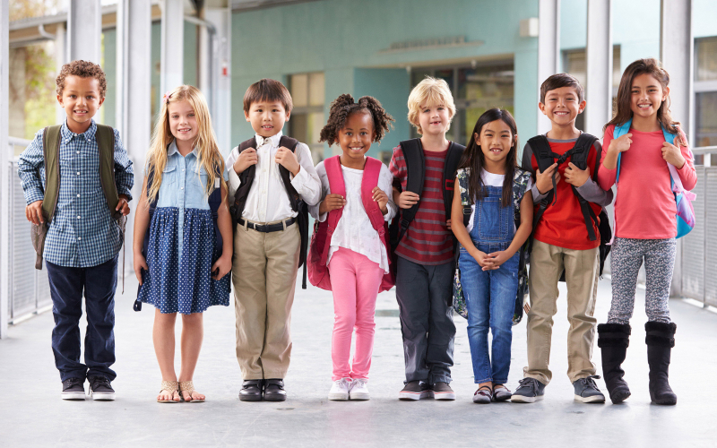 Group of elementary school students at school